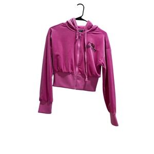Hello Kitty Forever 21 Pink‎ Velour Cropped Full Zip Hoodie